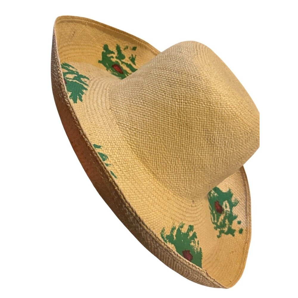 VINTAGE Madcaps STRAW WIDE BRIM Beach HAT W/ HAND PAINTED Flowers Floppy Classic